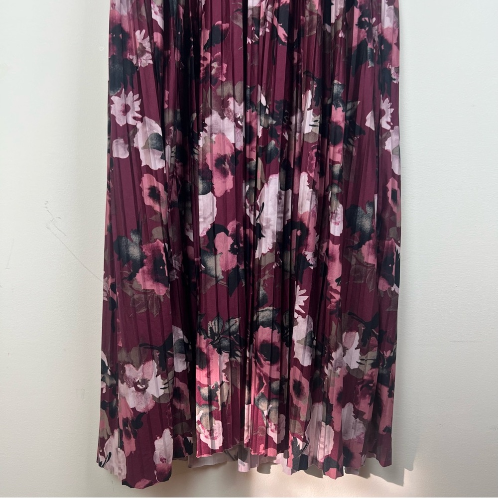 Vintage Y2K Dark Floral Mauve Pleated Dress Medium Romantic - Picture 10 of 13